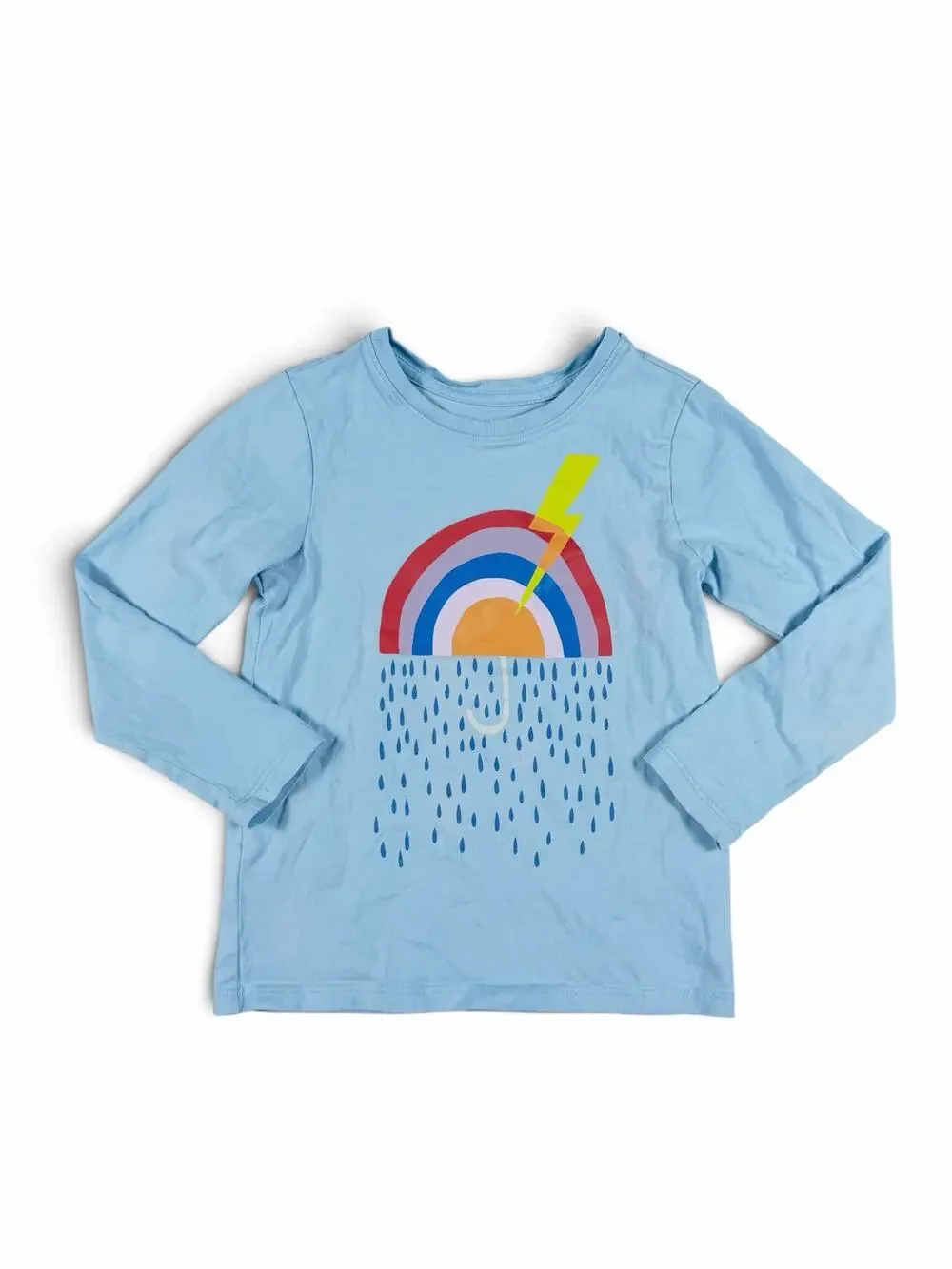 Tea Collection Rainbow Lightning Rain Graphic Long Sleeve Blue Tee Size 5